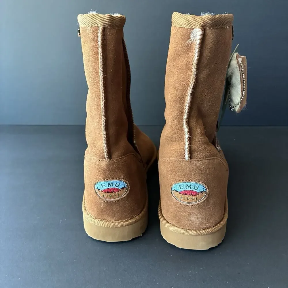 EMU Ridge Suede Leather Boot 100% Australian Merino Wool Tan Brown Size M8/W9